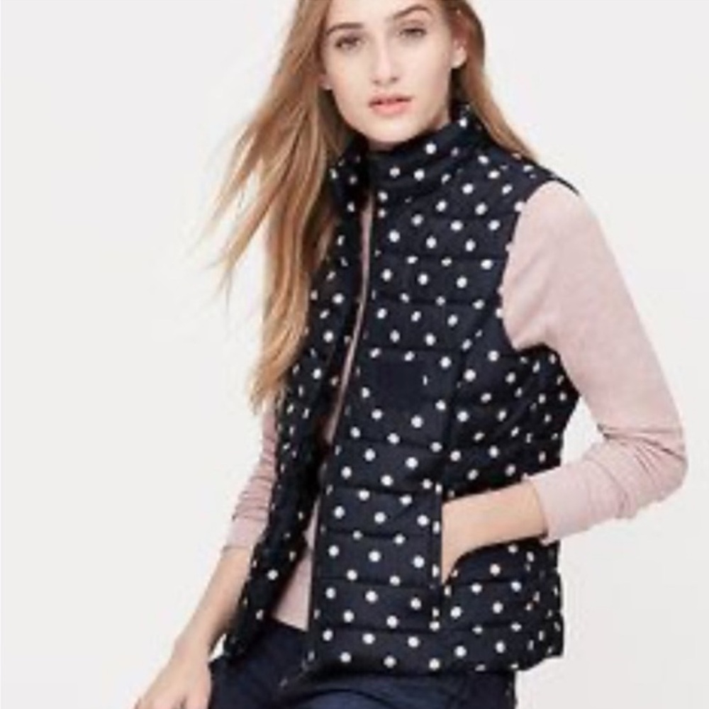 CROFT & BARROW NEW Quilted Vest Full Zip Pockets Polka Dot Preppy Black White M